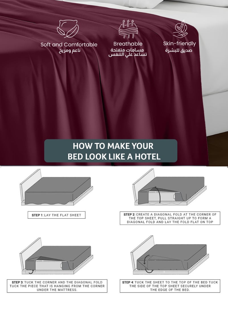 REST Flat Bedsheet 240x260cm Plush Burgundy Breathable Machine Washbale Bedsheet Extra Soft Easy Fit Highly Breathable Bedding & Linen Cover - Image 4